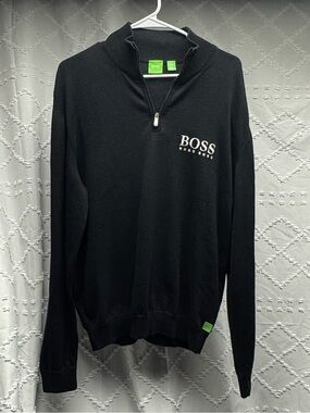 BOSS Hugo Boss Black Quarter-Zip Cotton Sweater Size XL